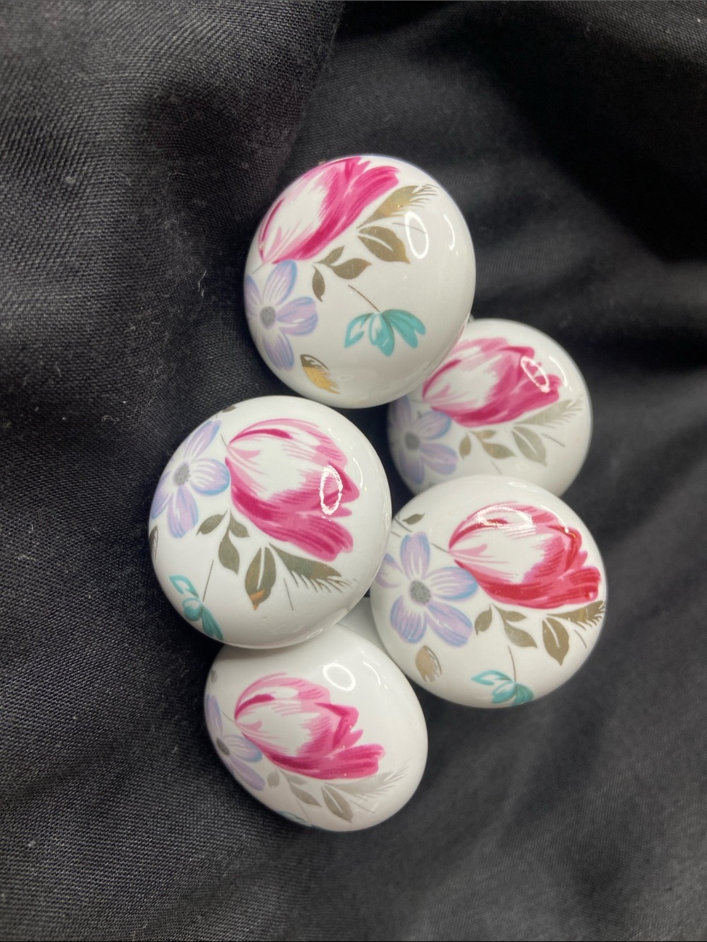 Vintage Porcelain Floral Cabinet Knobs - Pink and White Floral Decorative Pulls